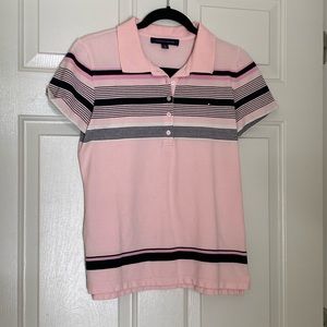 Tommy Hillfiger. Pink shirt with black stripes. M.